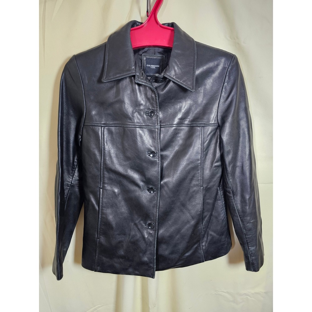 Colebrook & Co Womens Black Leather Jacket Button Front Size Medium M Tailored